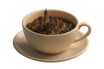 Teacup with Miniature Cityscape — Surreal Urban Imagination and Creative Concept Art