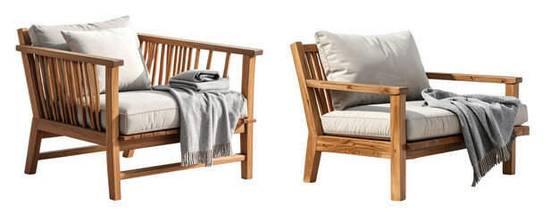 Wooden Outdoor Lounge Chair with Cushions PNG Cutout