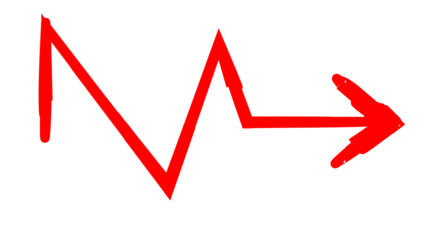 A hand-drawn red zig-zag line with a sharp arrow pointing to the right on a white background.