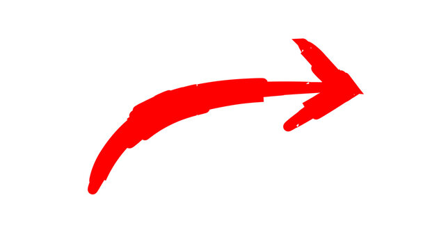 A hand-drawn curved red arrow pointing to the right on a white background.