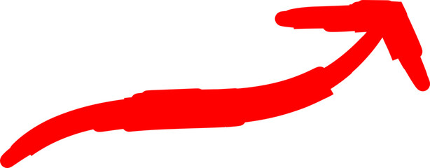 A hand-drawn wavy red arrow pointing up and to the right on a white background.