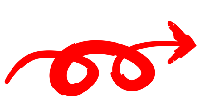 A hand-drawn, sketchy red arrow with a spiral loop pointing to the right. - Powered by Adobe