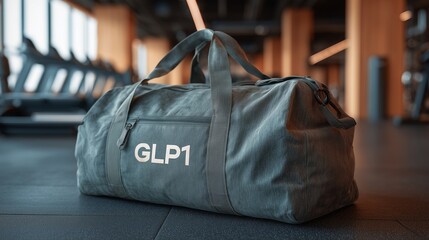 Gym bag with 'glp1' text symbolizes weight management and fitness.