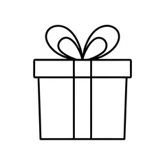 Outline drawing of a present with ribbon and bow on transparent background