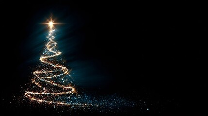Glowing christmas tree creating sparkling light spiral on black background