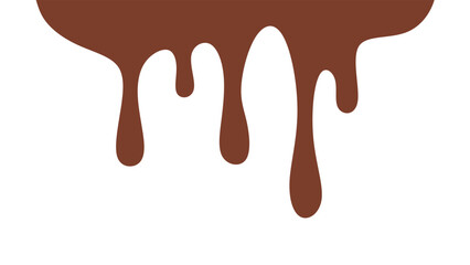 Melted chocolate or syrup drips isolated on a white background. Flowing liquid chocolate border element. A sweet brown syrup or sauce that melts and drips.