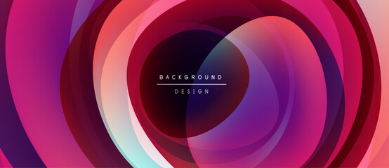 Abstract layers create vibrant circular pattern. Pink, purple, blue hues blend, forming dynamic visual effect. Modern design element.