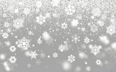 Falling snowflakes and glittering bokeh lights on a soft gray background, creating a magical and festive winter atmosphere, ideal for holiday and seasonal themes christmas