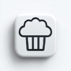 Muffin icon, minimalist 3D style, white and black, representing baking and dessert