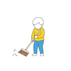 Fototapeta premium a teenager sweeping the floor with a broom