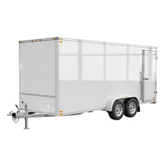 White Cargo Trailer With Double Axles And Silver Rims parked outdoors on a clear day with no background elements visible