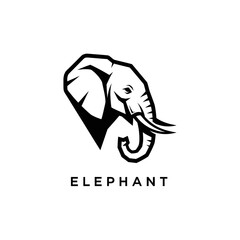Obraz premium Bold black and white illustration of an elephant head with stylized features, including tusks and trunk