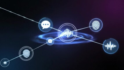 Futuristic fingerprint scan animation with digital sound waves and glowing particle effects creating a modern tech feel for science and security - Powered by Adobe