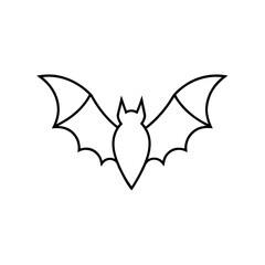 Outline drawing of a bat with wings spread widely open on transparent background