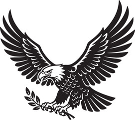 Obraz premium Majestic eagle in flight clutching an olive branch in its talons