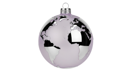 Isolated, decorative Christmas ornament with world continents, new year sphere, sphere design