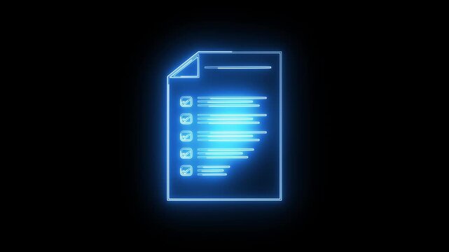 Glowing neon Checklist Document Animated Paper motion. For a report illustrating the achievement of profit targets. Default Color checking on to do list animation sprite sheet isolated