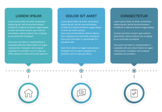 Modern horizontal infographic template with three sections, perfect for business presentations and data visualization