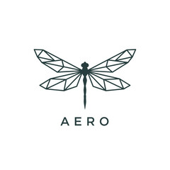 Obraz premium A geometric illustration of a dragonfly. The insect is in dark green against a white background