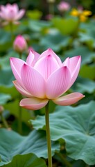 Obraz premium rare double petal lotus in full bloom, soft pastel colors, natural bokeh background