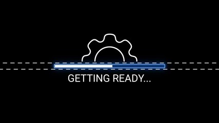 Futuristic Progress Bar with Gear Icon and " Getting Ready" Text on Black Background loading waiting - Powered by Adobe