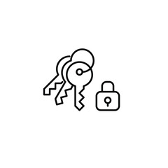 Bunch of keys and lock. Maximum house security, double protection. Safe password storage. Pixel perfect, editable stroke vector icon