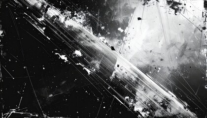 Naklejka premium Old film texture with scratches, noise and glitch shapes. Realistic overlay film texture in black-white, dust and grain.