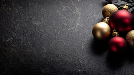 Red and Gold Christmas Ornaments on Dark Background — Elegant Holiday Layout