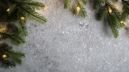 Christmas Branches and Snowy Concrete Background — Festive Minimal Winter Backdrop