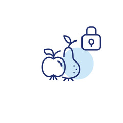 Apple, pear and lock. Safe food storage and farming. Pixel perfect, editable stroke vector icon