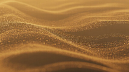 Abstract gold particle wave background with blurred bokeh lights luxury glittering texture dynamic movement visualization elegant golden backdrop for graphic design wallpaper