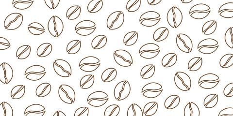 Coffee beans, seamless pattern, hand-drawn sketch, on a white background, suitable for coffee business and paper for food packaging. Vector illustration