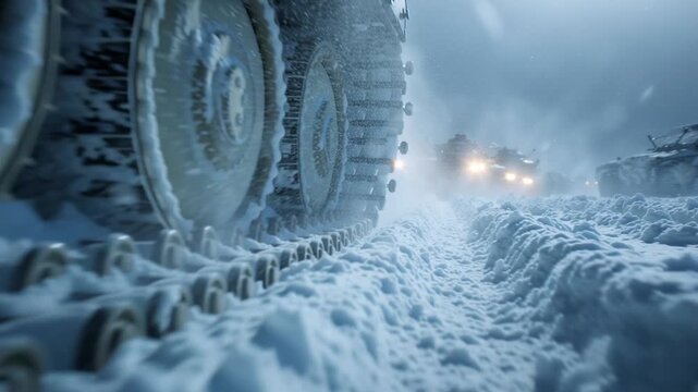 Tank Tracks Crushing Snow &ndash; Cinematic Winter Military Power Video