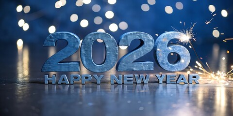 Sparkling 2026 happy new year celebration with festive lights and fireworks display