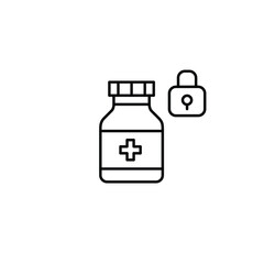 Obraz premium Bottle of pills and lock. Protected medication data, secure prescriptions. Pixel perfect, editable stroke vector icon