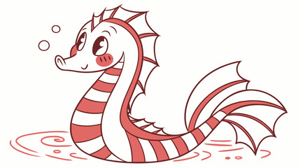Fototapeta premium Cartoon Striped Seahorse with Bubbles and Water Ripples Illustration