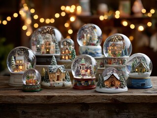 A group of snow globes sitting on a table