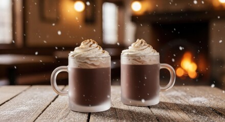 Warm drinks bring comfort during snow-filled winter evenings in a cozy cafe setting