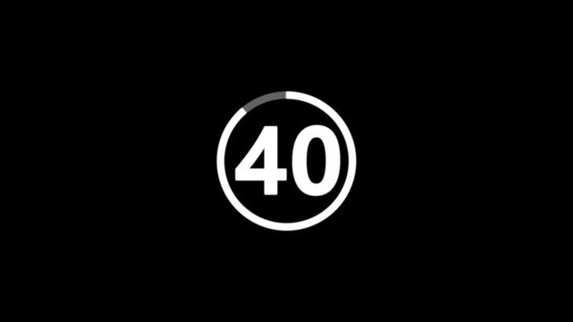 Circle countdown timer one minute animation from 45 to 0 second animation on black background with alpha channel, 45 second countdown timer, Countdown video 4k video