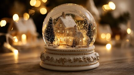 A snow globe with a house inside