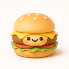 Cute cartoon hamburger character with smiling face and colorful layers