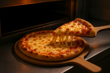 Delicious Freshly Baked Cheese Pizza with Gooey Stringy Melted Cheese