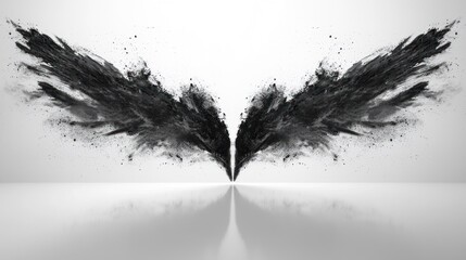 Obraz premium Dark, textured wings symmetrically spread, fading at tips against a bright, glossy surface