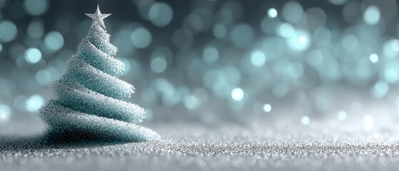 Minimal Nordic Christmas tree formed from mint green, pale aqua, and pearl-white particles spiraling to a frosted star, with pastel mint bokeh and soft calming light trail
