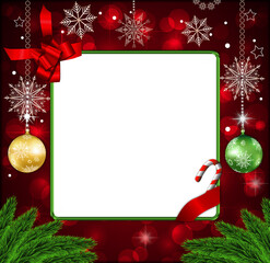 Festive christmas frame with snowflakes ornaments and pine branches for holiday greetings