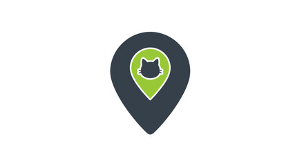 Find local pet services with this modern green cat pin logo, perfect for pet stores, groomers, or veterinary clinics on a clean white background