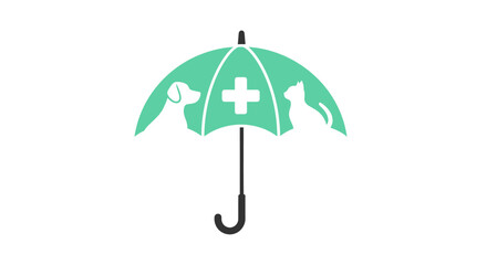 Safeguarding pet health with dependable coverage under a protective umbrella featuring a dog, cat and medical plus sign for veterinarian care and wellbeing