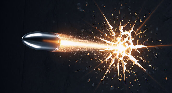 Bullet, Bullet Piercing Through Glass with Explosive Impact