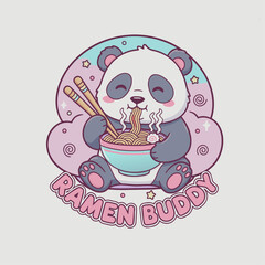 cute panda eating ramen, pastel style, vector t-shirt graphic.svg