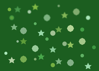 Green abstract background with scattered stars and circles in various shades of green